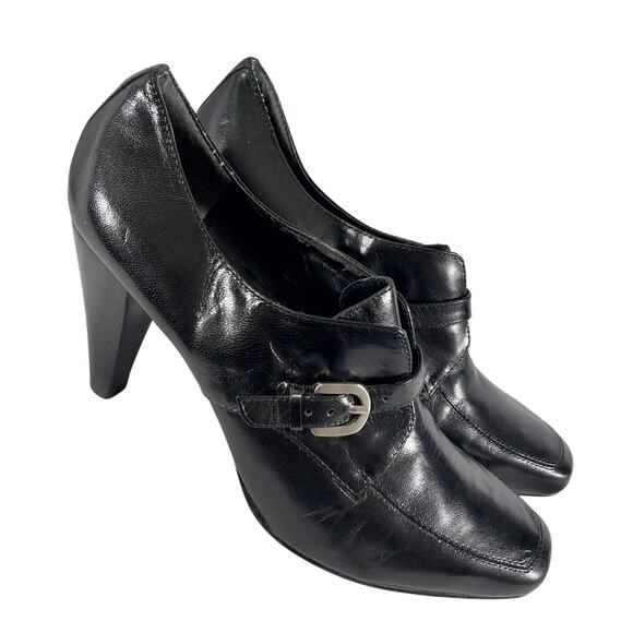NINE WEST! BLACK GENUINE LEATHER MODIFIED SQUARE TIE HEELED LOAFERS! SZ 9.5M - Picture 12 of 12
